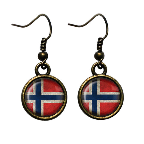 Norway Norwegian Flag Antique Bronze Earrings