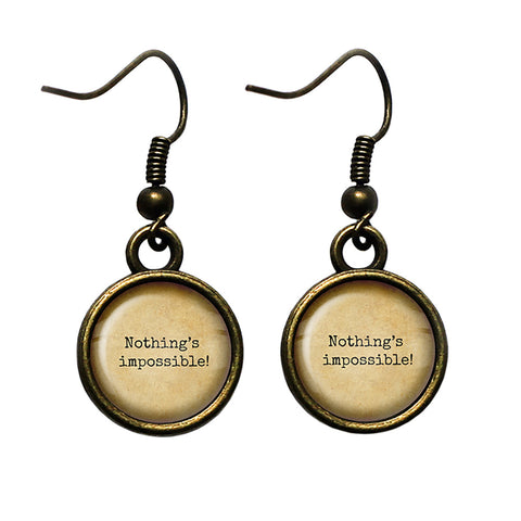 Alice in Wonderland Nothing's Impossible Antique Bronze Earrings