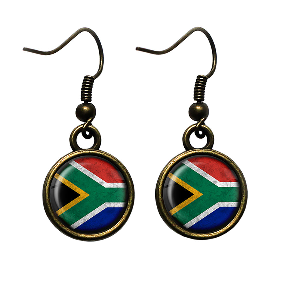 South Africa South African Flag Antique Bronze Earrings