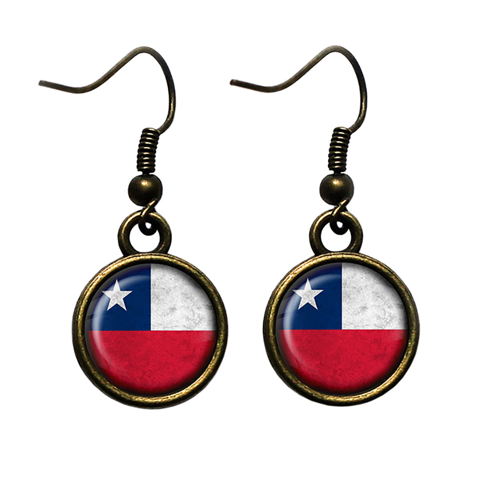 Chile Chilean Flag Antique Bronze Earrings