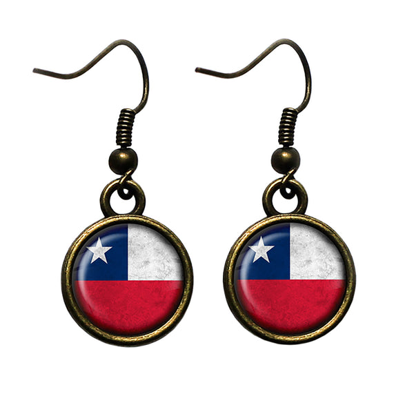 Chile Chilean Flag Antique Bronze Earrings