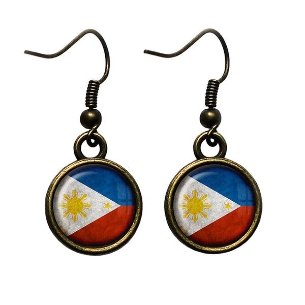 Philippines Filipino Flag Antique Bronze Earrings