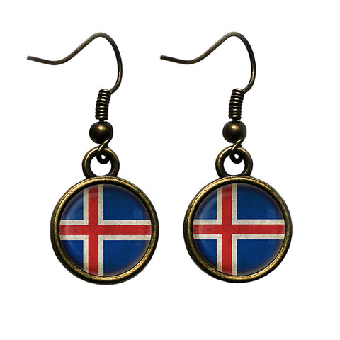 Iceland Icelandic Flag Antique Bronze Earrings