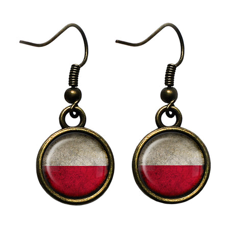 Poland Polish Polska Flag Antique Bronze Earrings