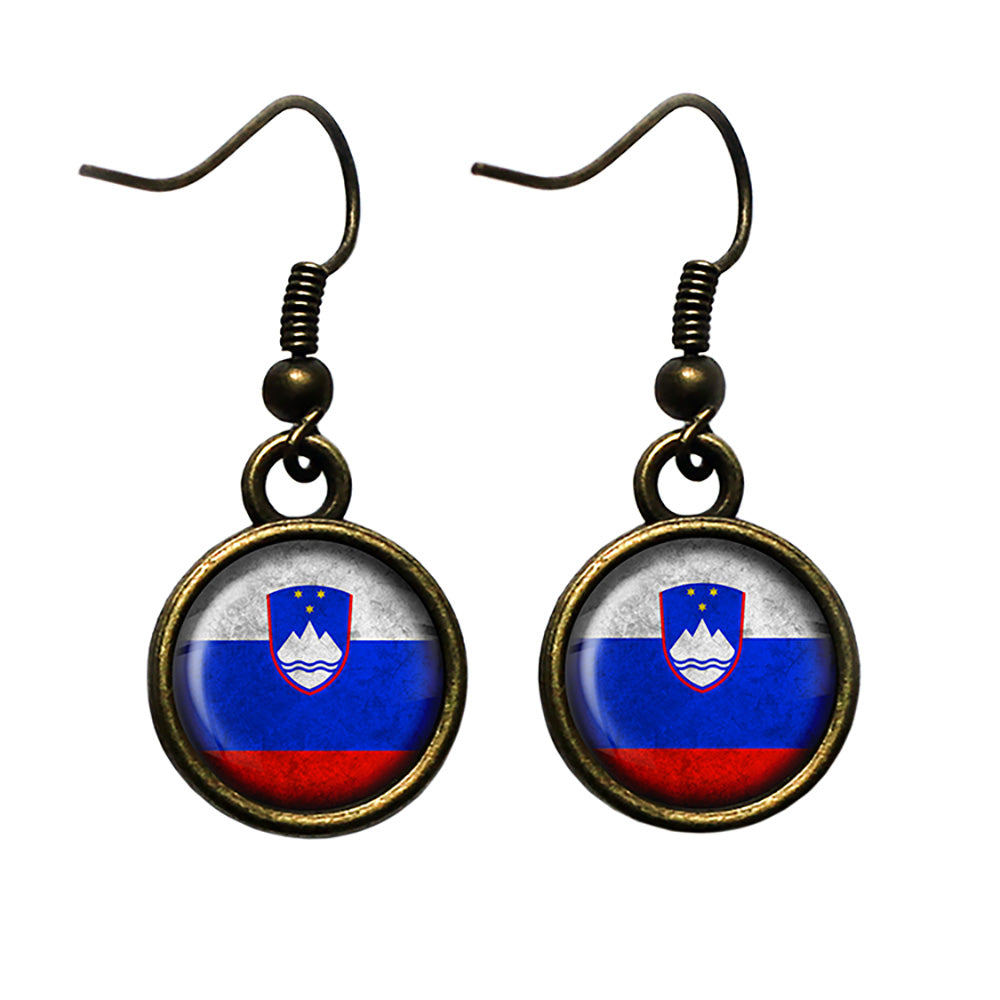 Slovenia Slovenian Flag Antique Bronze Earrings