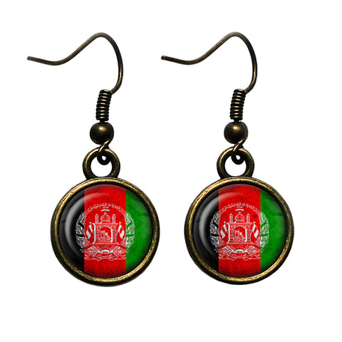 Afganistan Afgan Flag Antique Bronze Earrings