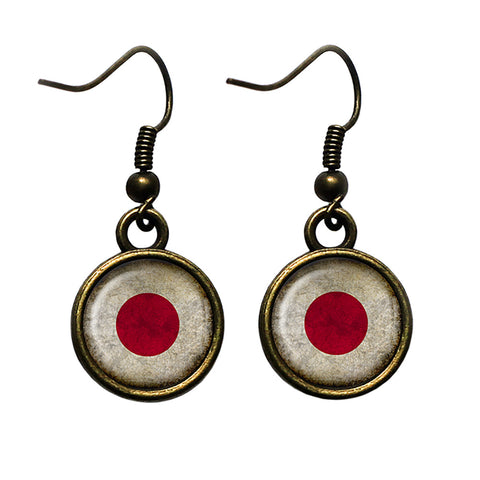 Japan Japanese Flag Antique Bronze Earrings