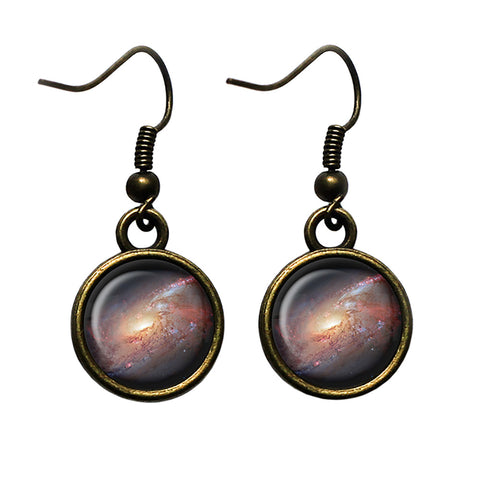 NASA Photograph Galaxy Messier 106 Antique Bronze Earrings