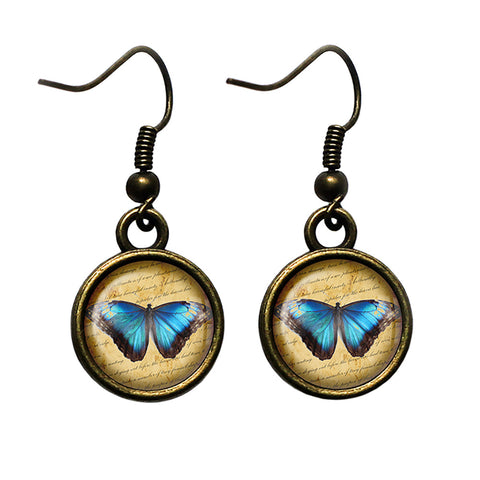 Blue Butterfly Antique Bronze Earrings