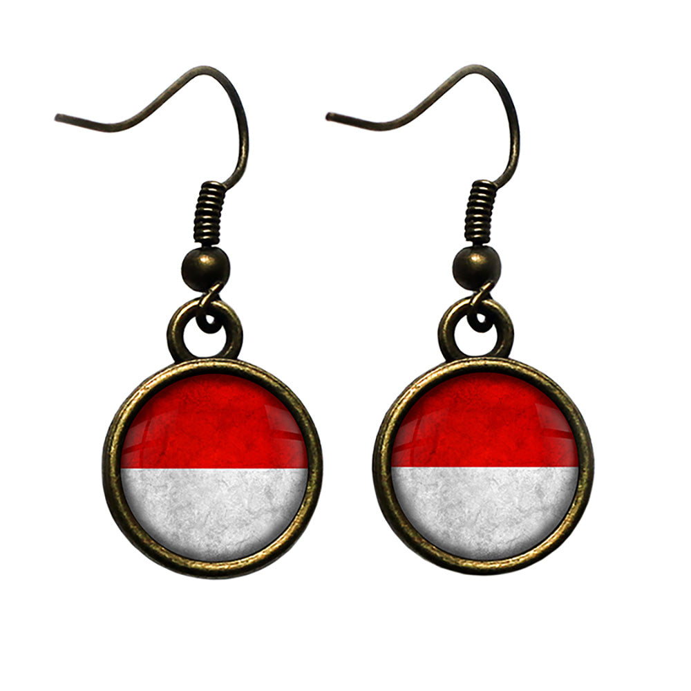 Monaco Monégasque Monacan Flag Antique Bronze Earrings