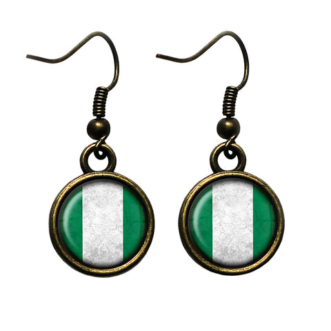 African Nation Nigeria Flag Antique Bronze Earrings