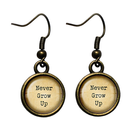 Peter Pan Never Grow Up Antique Bronze Earrings