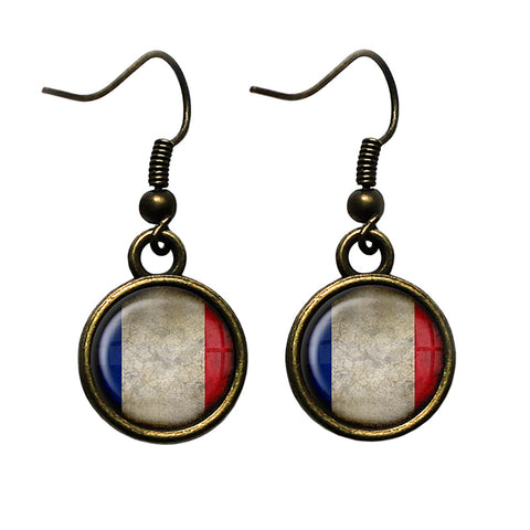 France French Flag Antique Bronze Earrings