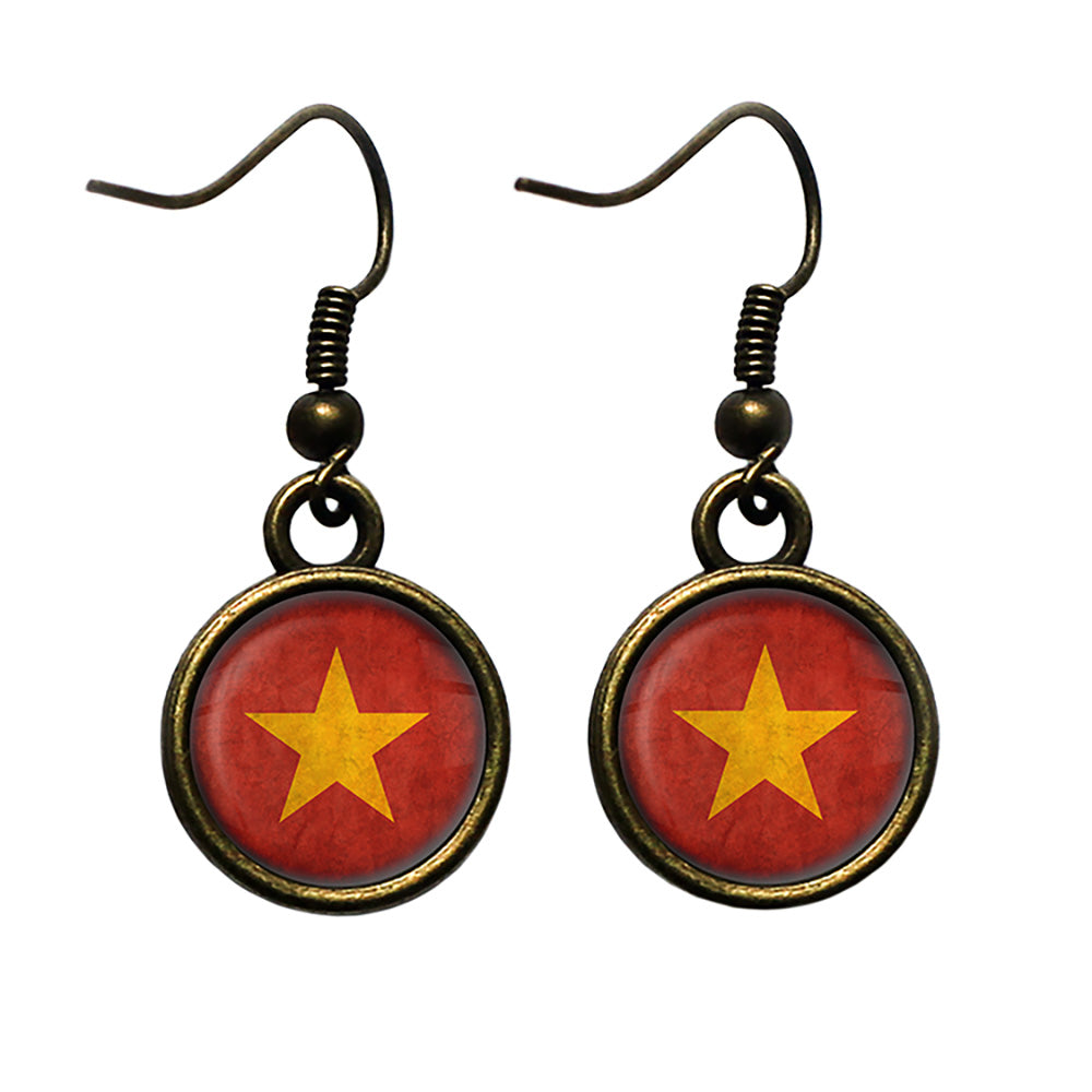 Vietnam Vietnamese Flag Antique Bronze Earrings