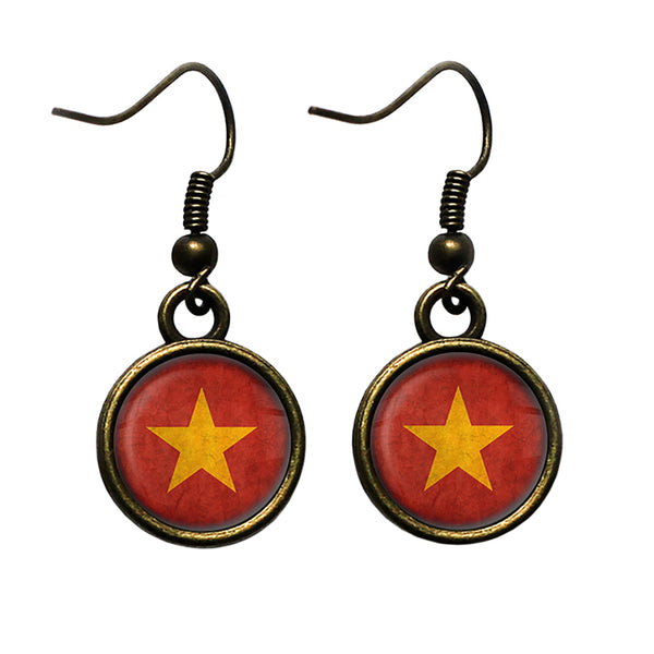 Vietnam Vietnamese Flag Antique Bronze Earrings