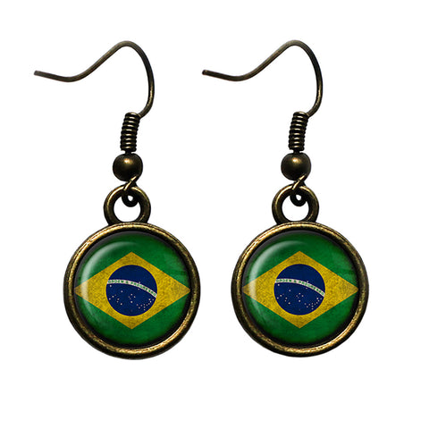 Brazil Brazilian Flag Antique Bronze Earrings