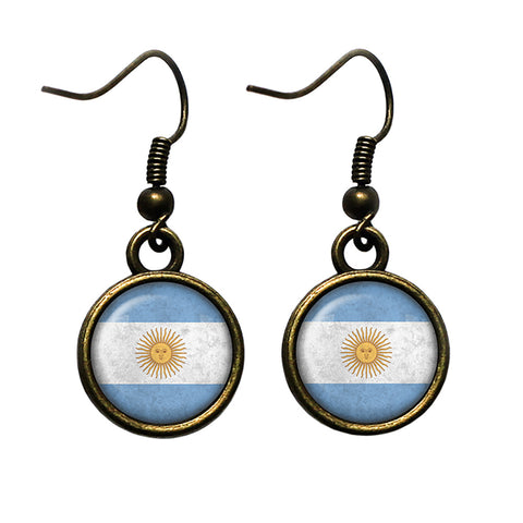 Argentina Argentinian Flag Antique Bronze Earrings