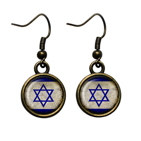 Israel Israeli Flag Antique Bronze Earrings