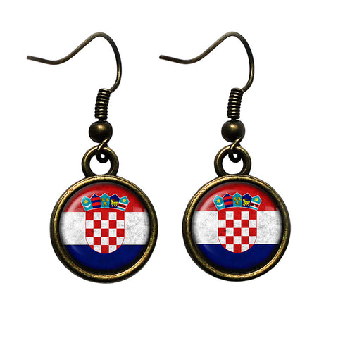 Croatia Croatian Flag Antique Bronze Earrings