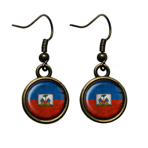 Haiti Haitian Flag Antique Bronze Earrings