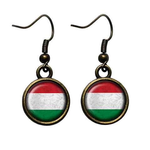 Hungary Hungarian Flag Antique Bronze Earrings