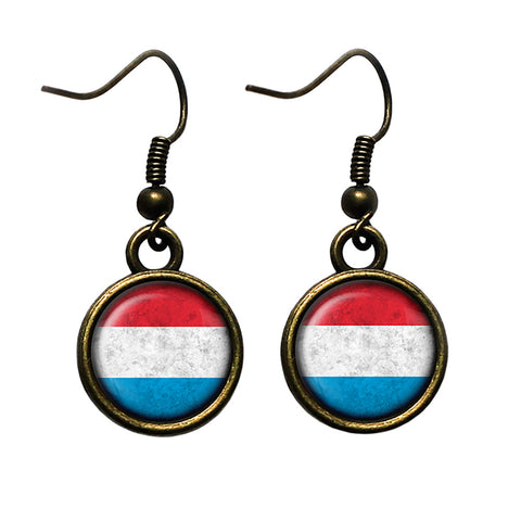 Luxembourg Lëtzebuerg Flag Antique Bronze Earrings