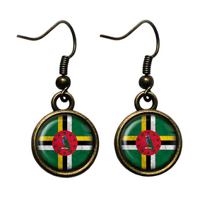 Dominica Dominican Dominiquais Flag Antique Bronze Earrings