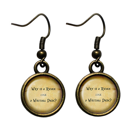 Alice in Wonderland Raven Writing Desk Antique Bronze Earrings