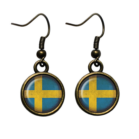 Sweden Swedish Flag Antique Bronze Earrings