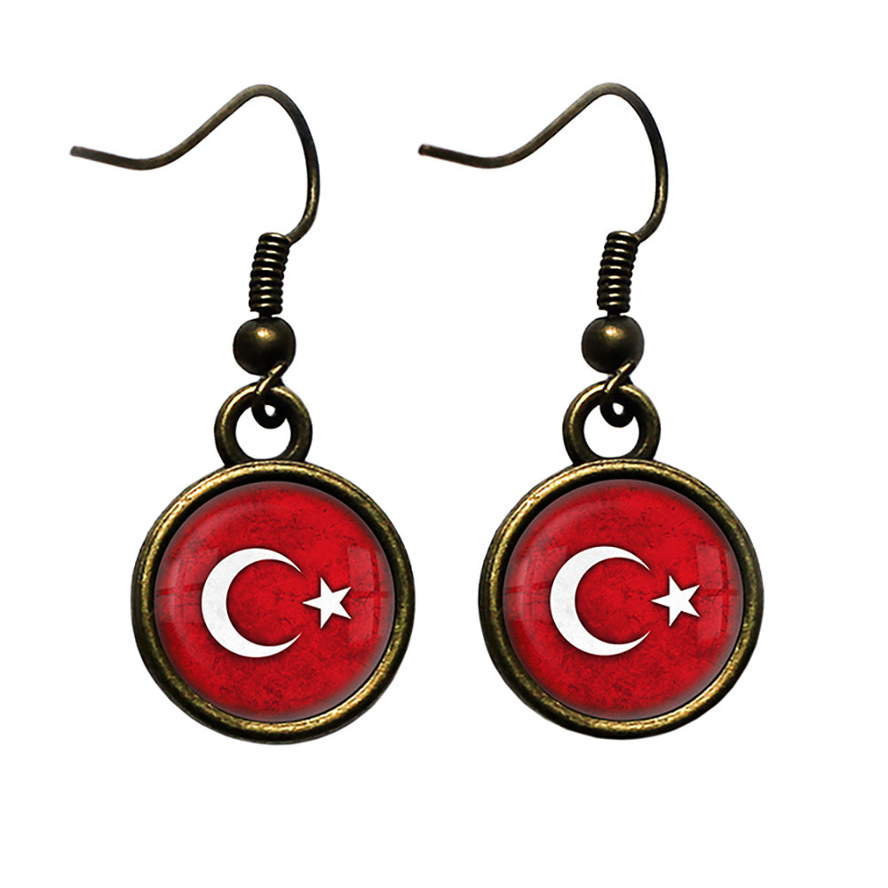 Turkey Turkish Flag Antique Bronze Earrings