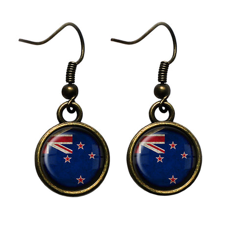 New Zealand Flag Antique Bronze Earrings