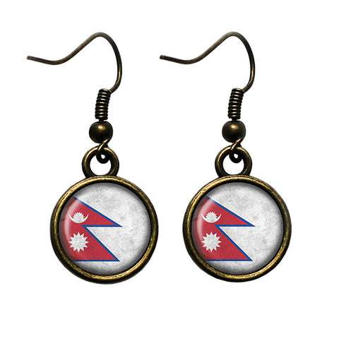 Nepal Nepalese Flag Antique Bronze Earrings