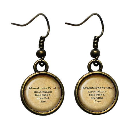 Alice in Wonderland Adventures First Explanations take a Dreadful Time Antique Bronze Earrings