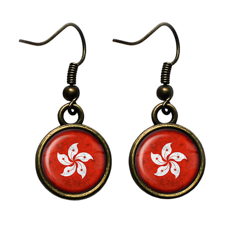 Hong Kong 香港 Flag Antique Bronze Earrings