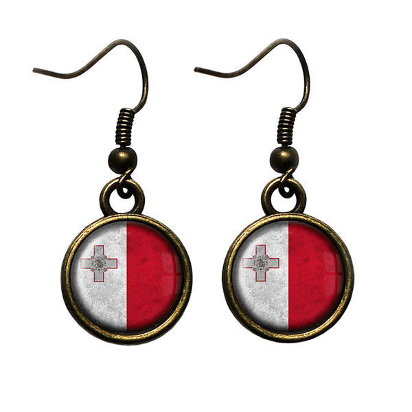 Malta Maltese Flag Antique Bronze Earrings