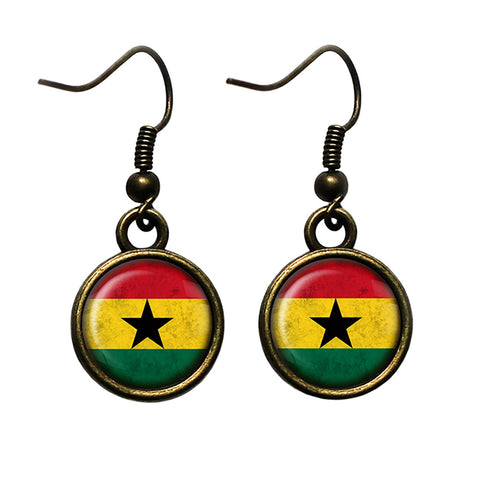 African Nation Ghana Flag Antique Bronze Earrings