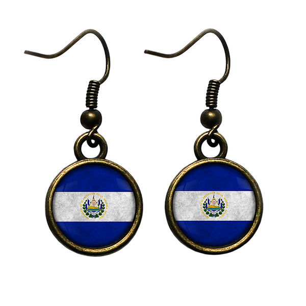 El Salvador Salvadoran Flag Antique Bronze Earrings