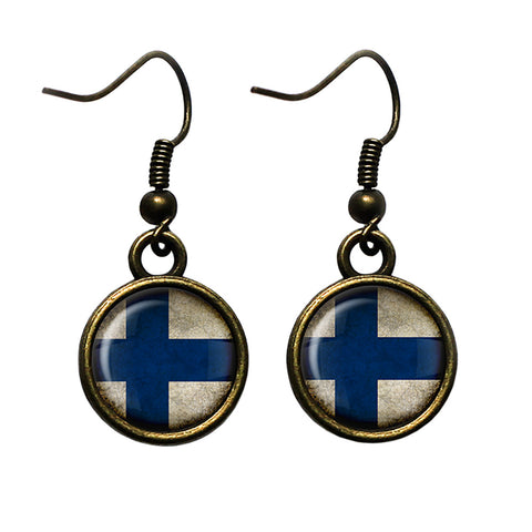 Republic of Finland Finnish Flag Antique Bronze Earrings