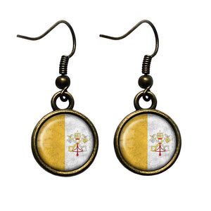 Vatican City Flag Antique Bronze Earrings