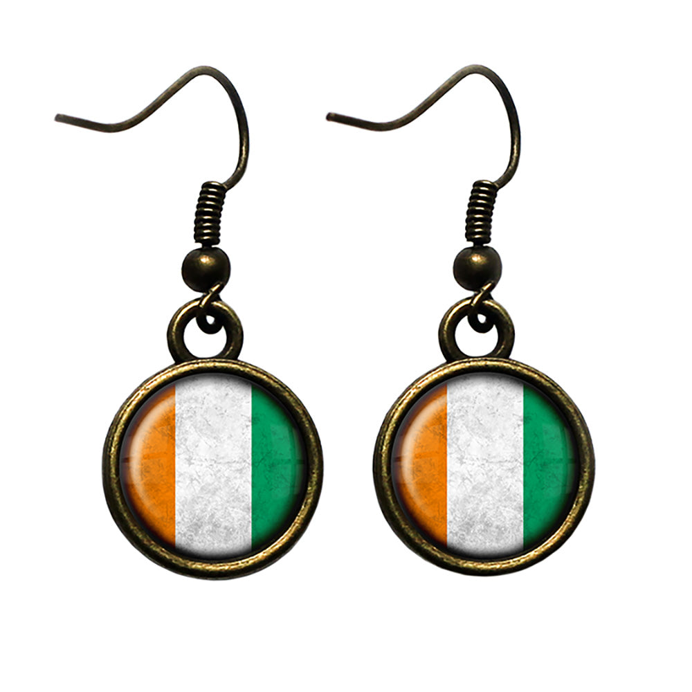 Ivory Coast Côte d'Ivoire Flag Antique Bronze Earrings