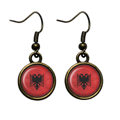 Albania Albanian Flag Antique Bronze Earrings