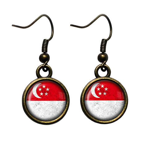 Singapore Singaporean Flag Antique Bronze Earrings