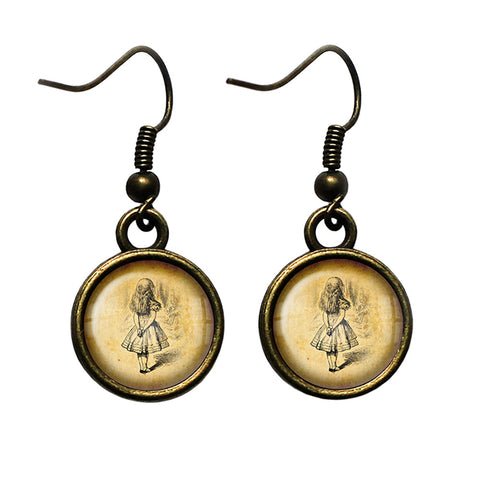 Alice in Wonderland Alice Watching Antique Bronze Earrings