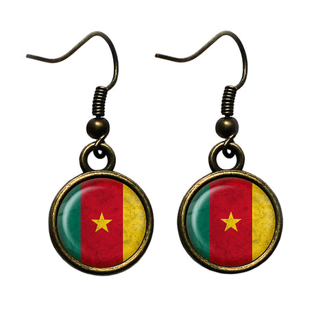 African Nation Cameroon Flag Antique Bronze Earrings