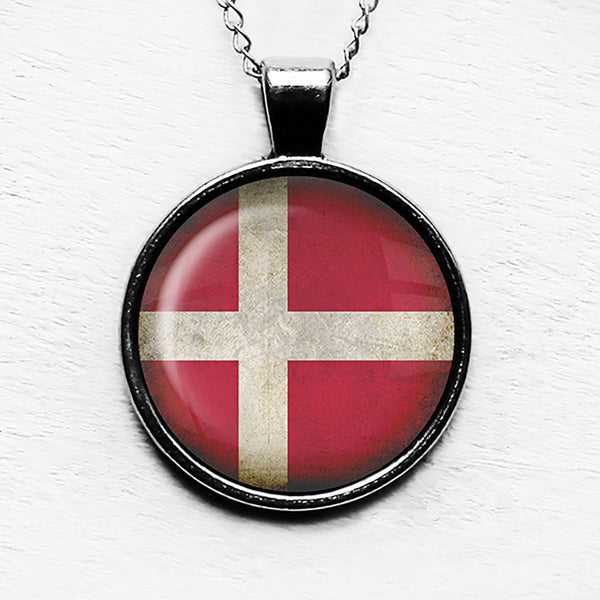 Denmark Danish Flag Pendant & Necklace