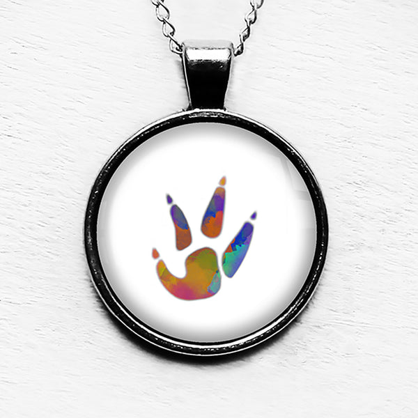 Chicken Paw Print Rainbow Watercolor Pendant & Necklace