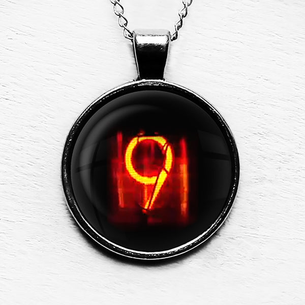 Dieselpunk Steampunk Cyberpunk Nixie Tube Print Number 9 Nine Pendant & Necklace