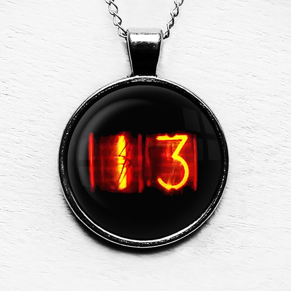 Dieselpunk Steampunk Cyberpunk Nixie Tube Print Number 13 Thirteen Halloween Pendant & Necklace