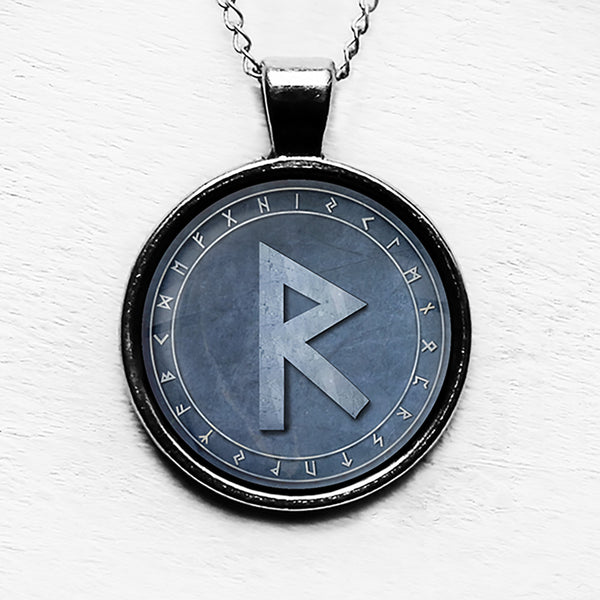 Viking Runes Elder Futhark Rune Circle R Raido Wheel Pendant & Necklace