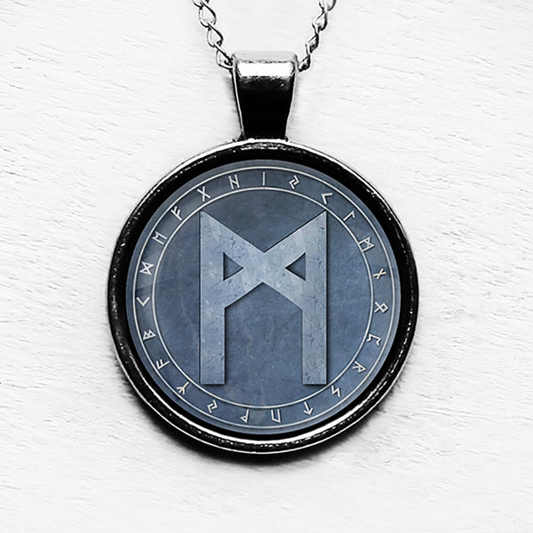 Viking Runes Elder Futhark Rune Circle M Mannaz Man Pendant & Necklace